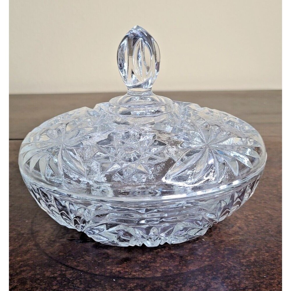 EAPC Large Candy Dish w/Lid 7" Clear Glass Anchor Hocking MCM Granny's Candy Box